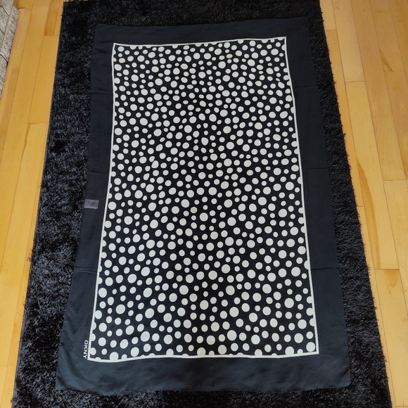 Large Black and White polka dot DKNY shawl scarf - Picture 2 of 9